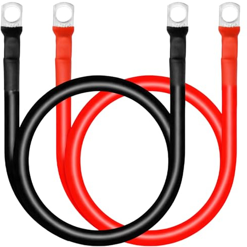 Ollanoos 2 cavi per batteria, 6 WAG, 14 mm², 70 cm, cavo in rame da 12 V, cavo di alimentazione in rame con capicorda ad anello M8, adatto per auto, barche e carrelli da golf