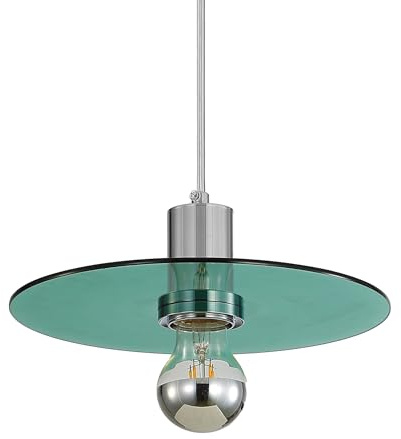 LFsem 1 Flammig Pendelleuchte Esstisch, Minimalist Hängelampe aus Rund Glas-Scheibe in Grün & Metall in Chrom E27 LED Hängeleuchte für Küche Esszimmer Schlafzimmer & Wohnzimmer