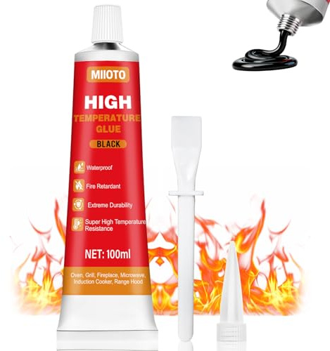 Miioto Hitzebeständiger Kleber, Hitzebeständiges Silikon Schwarz, 100ml | Hochtemperatur Silikon, Kleber Hitzebeständig, Schnelltrocknend & Dauerhafte Haftung, Hochtemperaturkleber für Kaminofen Ofen