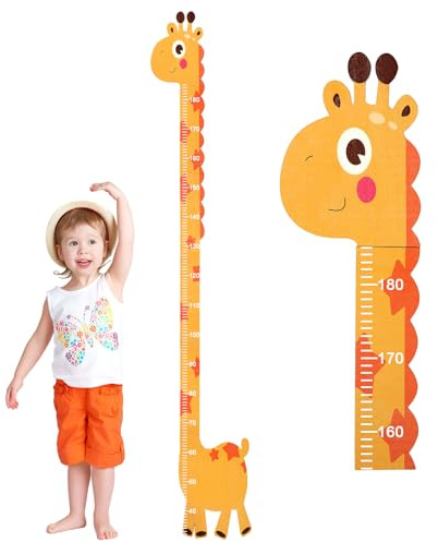 Metro per bambini in legno con motivo animale, 50-180 cm, listello graduato per decorazione da parete per cameretta dei bambini e dei bambini, barra di misurazione come puzzle (giallo)