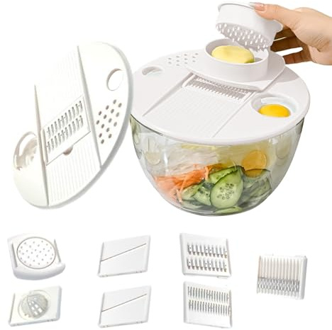 demaxiyad Tagliaverdure E Centrifuga Per Insalata - Asciugatore Verdure Grattugia Affettatrice | Separatore Tuorlo E Tritatrice | Per Cetriolo Aglio Patate Verdure Preparazione