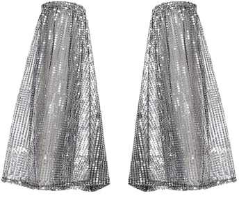 Agoky Damen Metallic Beinstulpen Pailletten Arm Stulpen Lang mit Glitzer 70er 80er Jahre Outfits Disco Schlaghose Hippie Kostüm Zubehör Silber Schwarz Einheitsgröße