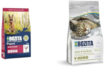 BOZITA Probierpack Katze UND Hund Original Adult Classic Huhn 3 kg für Hunde + 400g Indoor & Sterilised Trockenfutter für Katzen – Alleinfutter - vollwertige Ernährung für Erwachsene Hunde und Katzen