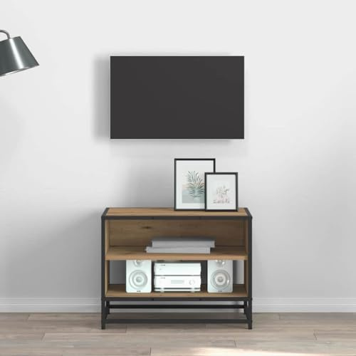 Owoxanthellate TV-Sideboard Artisan-Eiche 61 x 40 x 46 cm aus Holzwerkstoff, Industrial Lowboard mit schwarzen Metallbeinen, platzsparendes TV-Möbel für Wohnzimmer, Schlafzimmer und Flur