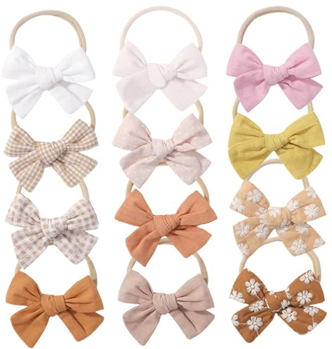 12 st pannband för nyfödda, stretchiga babyrosett pannband, andningsbara baby flicka rosetter hårband för nyfödda spädbarn småbarn hårtillbehör, slumpmässig färg