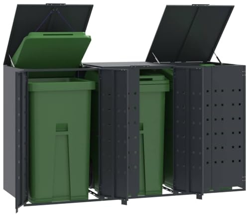 Mokuyary Rangement à roulettes pour poubelles pour 3 bacs Anthracite, Abri de Jardin Cache pour poubelles, Conteneur d'extérieur Coffre de Rangement
