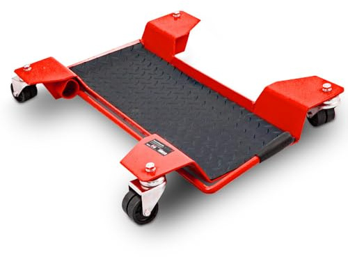 Bituxx Motorrad Rangierhilfe Rangierschiene Rangierplatte Parkhilfe Motorradständer für Zentralständer 60x42x9cm bis 250kg mit 360° Rollen und Rangierbremse Rot