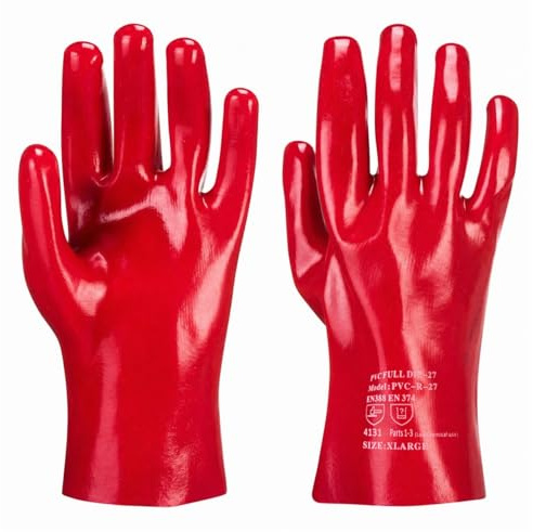 TOKHA SAFETY Red PVC Coated Protective Gloves Chemical Resistant EN388 EN374 Lined Industrial Gauntlets XL 10 - PACK OF 3 PAIRS