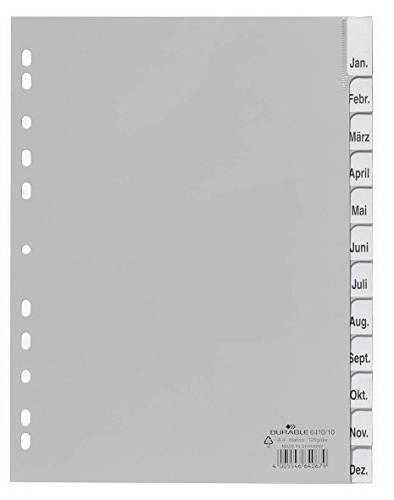 Durable Ordnerregister, aus PP, Tabe blanko, für A4, 12 Blatt, grau, 641010