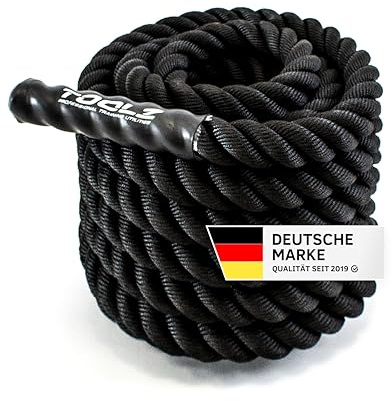 TOOLZ ® Battle Rope, Sportseil für Kraftausdauertraining, schwarz, Länge: 12m / Durchmesser: 35 mm/Gewicht: 10kg