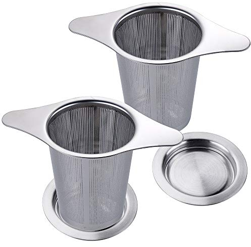 Anpro 2 Stück Teesieb für Losen Tee, Teefilter Edelstahl 304 mit breiter Doppelgriff, Wiederverwendbar Tee Sieb, Feinmaschiges Tea Infuser, Teesiebe für die Meisten Tee-Tassen, Tee-Schalen