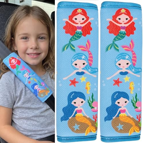HECKBO 2x Kinder Auto Gurtpolster Gurtschutz mit Meerjungfrau Motiv - Sicherheitsgurt Polster für Kinder und Babys- Ideal für jeden Gurt Autositzerhöhungen Kinder Fahrradanhänger Flugzeug