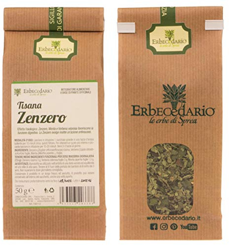 Erbecedario tisana digestiva con zenzero 50g | Infuso che favorisce la digestione e l'eliminazione dei gas, antinausea per mal d'auto e mal di mare - Made in Italy