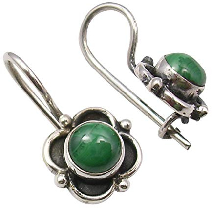 SilverStarJewel 925 Sterling Silber natürliche Malachit Ohrringe 1,8 cm Kunst Edelstein