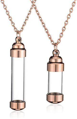 JSDDE Schmuck 2er Memorial Anhänger Halskette Set Paar Kette Urne Anhänger zum öffnen Locket Anhänger Gedank Asche Haare Blume Anhänger mit 24 Zoll Kette