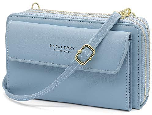 HNOOM Handy Umhängetasche Damen Handytasche zum Umhängen Handy Schultertasche Brieftasche Klein Crossbody Tasche Handy Geldbeutel Handytasche Geldbörse mit Kartenfächer, Schultergurt (Blau)