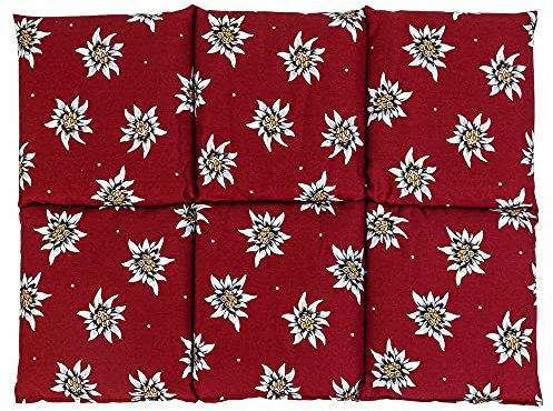 Cherry Stone Cushion Large 40 x 30 cm 6 Chambers Flower Edelweiss e.g. Back, Belly - Heat Cushion Grain Pillow for Microwave and Oven - Cherry Stone Cushion 30 x 40 cm Flower Edelweiss Wine Red