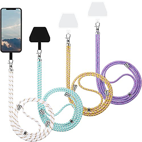 Weewooday 4 Pcs Phone Lanyard Crossbody Phone Strap, Light Color Series | Crossbody Phone Strap with Patch, Neck Holder Hands Free, Anti Theft for Women Daily Use, Adjustable Universal Fit