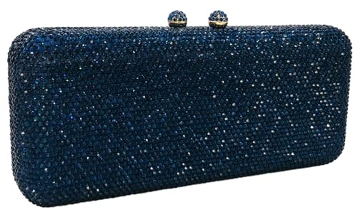 Boutique De FGG Lange Kristall Clutch Abendtasche für Damen Hochzeitstasche Party Handtasche Strass Brauttasche, Mini, Marineblau