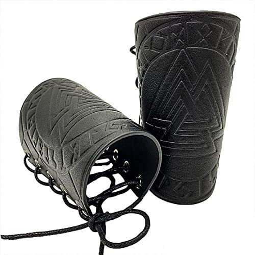 Thajaling Viking Odin Rune - Brazaletes Medievales de Piel Sintética para Brazos, Guantes Larp, Pulsera Retro Nórdica para Hombres y Mujeres (Negro)