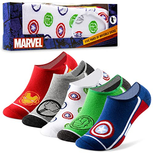 Marvel Avengers Socks for Men & Teens UK Size 6.5-10.5, Invisible Trainer Socks, Anti Slip No Show Heel Grip, Gifts for Him