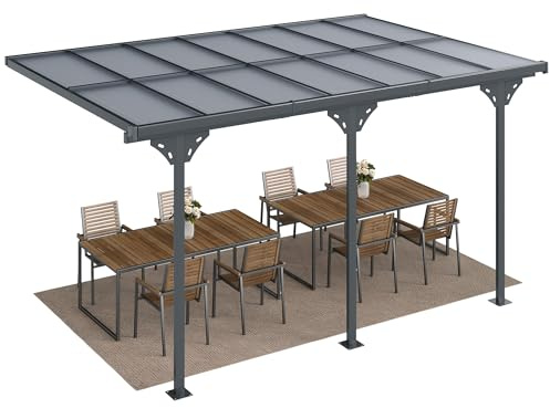 Outsunny Pergola Pavillon 4 x 3 m Gartenpavillon Überdachung Zelt 231-250 cm höhenverstellbar Sonnenschutz Terrassendach Anbaupavillion Aluminium Grau
