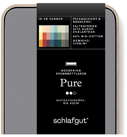 Schlafgut Pure Boxspring Spannbettlaken 180x200cm bis 200x220cm, Grey Mid, Spannbetttuch aus weicher Biobaumwolle