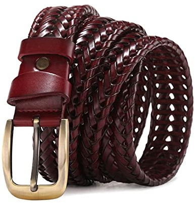 Elegantyl Herren Leder geflochtene Gürtel Gurtband Hand Vintage Gürtel für Herren Gold Dornschließe Lässig für Jeans Gürtel