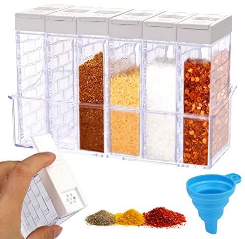Contenitore Trasparente Spezie,Barattoli in Plastica per Spezie,Trasparente Vasetti Portaspezie per Condimenti con Vassoio e 2 Tipi di Fori di Uscita per Conservare Spezie Pepe Spezie da Cucina