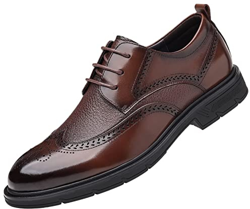 ANUFER Hombres Piel Genuina Zapatos Derby Formales con Cordones Vestir Boda Negocios Marrón SN01612 EU42