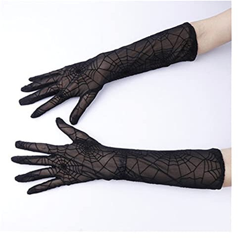 Handschuhe Fashion Summer Female Full Finger Sunscreen Long Lace Gloves Women Driving Spider Web Pattern Sun Anti-UV Black Gloves (Farbe : 42cm Schwarz, Handschuhgröße: Einheitsgröße) (Einheitsgröße