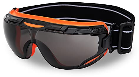 DEX FIT Safety Goggles SG220, Wide-Vision Lab & Chemical Splash Eye Protection, Anti-Fog & Scratch Resistant, Soft Seal, Z87.1 Approved; Black/Orange, Smoke Tinted Lens, 30mm Strap, 1 PC