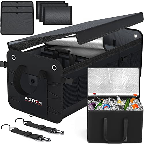 FORTEM Car Boot Organiser, SUV Boot Tidy, Trunk Storage, Collapsible Multi Compartment Car Organiser, Non Slip Bottom, Adjustable Securing Straps, Foldable Cover (110L)
