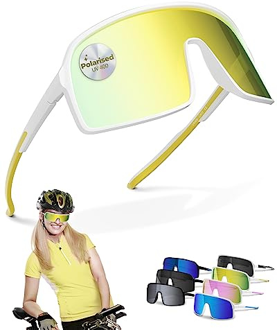Two Horizons Sportbrille | Fahrradbrille | MTB Brille | XL Oversized HD Vision | Sportsonnenbrille polarisiert | UV400 Schutz, flexibel, ultraleicht | Sport Sonnenbrille Herren Damen | Schnelle Brille