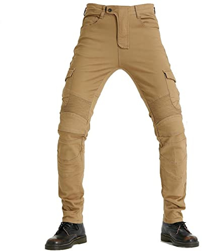 FSORB Pantaloni Moto Uomo, Traspirante Elastico Jeans, Kevlar Traspirante - Impermeabile E Antivento Pantaloni Protettivi Pantaloni Moto Uomo, 4 X Pad di Protezione