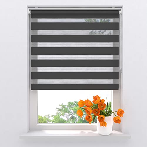 Radeco® Doppelrollo klemmfix ohne Bohren 90 x 220 cm (BxH) Grau lichtdurchlässig, fensterrollo innen ohne Bohren, rollos für Fenster, Rollo 90 cm breit, Duo Rollo, klemmrollo, klemmfix-doppelrollo