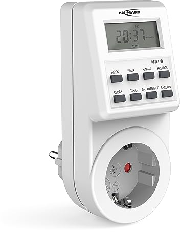 ANSMANN Zeitschaltuhr, Wochenzeitschaltuhr AES6 individuell programmierbar mit LCD-Display, 3680W, Digitale Zeitschaltuhr mit 18 vorprogrammierten Schaltzeiten, Zufallsfunktion, Sommerzeitschaltung