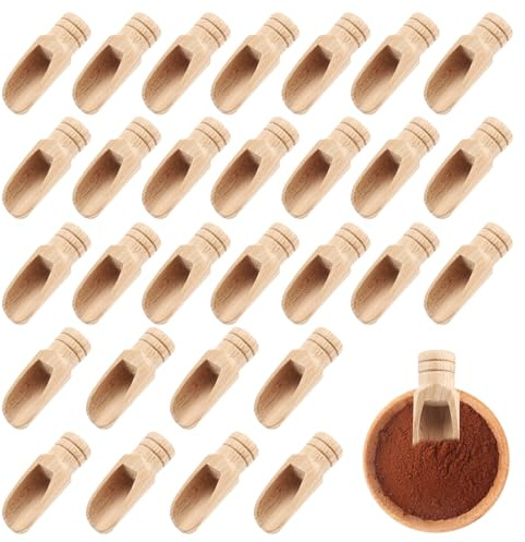 Hepzest 30 Pieces Salt Spoons Small Wooden Spoon with Short Handle Mini Wooden Spoon,for Condiments,Ice Cream, Coffee,Tea,Jam