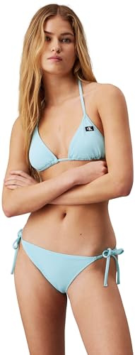 Calvin Klein Damen Bikinihose Seitliche Schnürung String Side Tie mit Logo-Badge, Blau (Sail Aqua), XXL