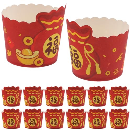 UPKOCH Chinese New Year Cupcake Liners, 50pcs 2024 Year of Dragon Paper Baking Cups Muffin Cases Cupcake Wrapper Parchment Paper for Lunar New Year Decorations