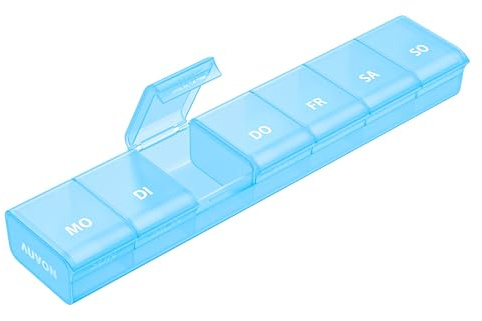 AUVON Tablettenbox 7 Tage mit Müheloses Öffnungsdesign, BPA-freier | Arthritisfreundlich Pillendose, Tragbar Medikamentenbox für Pillen, Vitamine, Fischöl, Nahrungsergänzungsmittel