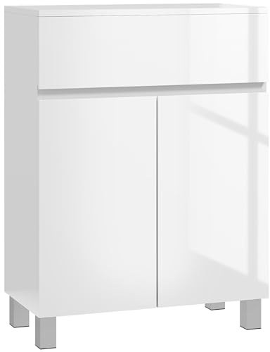 kleankin High Gloss Bathroom Floor Cabinet Storage Cupboard with Drawer