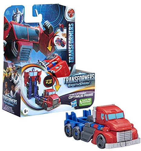 Transformers Toys EarthSpark 1-Step Flip Changer Optimus Prime 10-cm Action Figure, Robot Toys for Ages 6 and Up