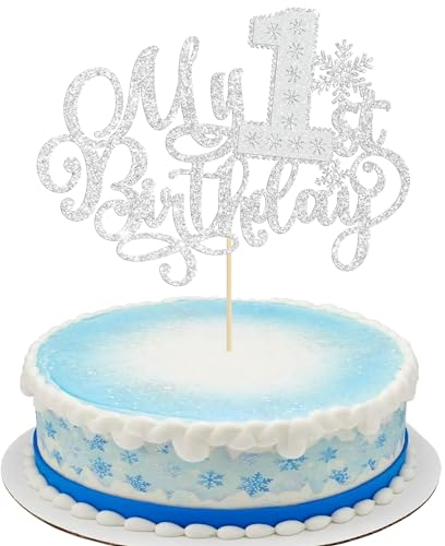 Gyufise 1Pc Snowflake My 1st Birthday Cake Topper Glitter First Birthday Snowflake Cake Pick Decoration for Winter Wonderland Theme Baby Shower Kids 1st Birthday Party Supplies Silver,(UKZN0238-6-SL)