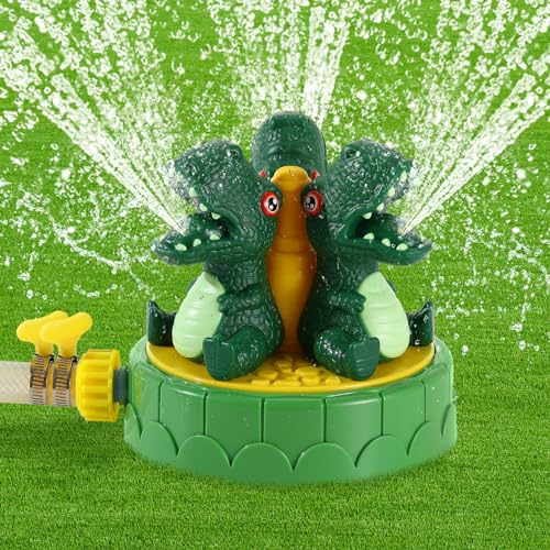 MoKo Dinosauro Spruzzatore per Bambini - Giocattolo d'Acqua all'Aperto Spruzzare Piscina Giocattolo con 2 Morsetti del Tubo 3 Ugelli, Divertente Gioco d'Acqua Estate per Cortile Prato Giardino, Verde