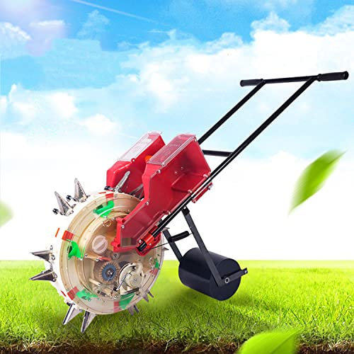 WTTTTW Hand-push Roller Seeder and Fertilizer Applicator, Walk-Behind Row Crop Seed Planter, Manual Lawn & Garden Spreaders with 8 Seed Plates,5 Mouths