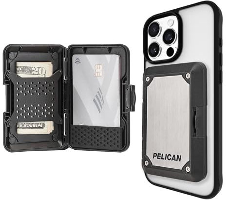Pelican iPhone MagSafe Wallet with RFID Blocking - Military STD Snap-On Magnetic Phone Wallet for Card & Cash - Detachable Phone Card Holder for iPhone 17 Pro Max/16/15/14/Pixel 10 - Brushed Titanium