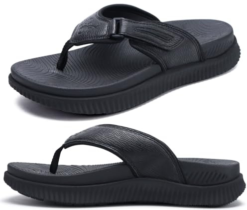 KuaiLu Mens Orthotic Cushion Flip Flops Athletic Recovery Walking Sandals | Men's Lightweight Beach Sport Slides for Man Water Resistant Soles, Soft Comfort Fit & Arch Support