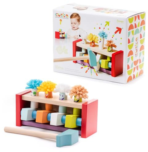 CUBIKA 13746 - Holzspielzeug Springende Clowns, buntes Motorikspielzeug mit lustigen Figuren, Kinderspielzeug ab 18 Monaten