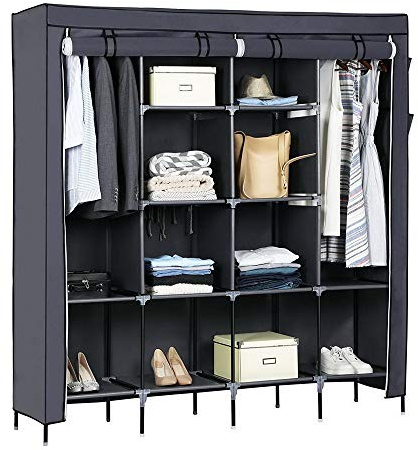 Bonnlo Armoire Tissu,avec Penderie et Étagères,Stable,Armoire de Rangement,169,5x45x181,5cm,Beaucoup de Rangement,Pliable,Gris